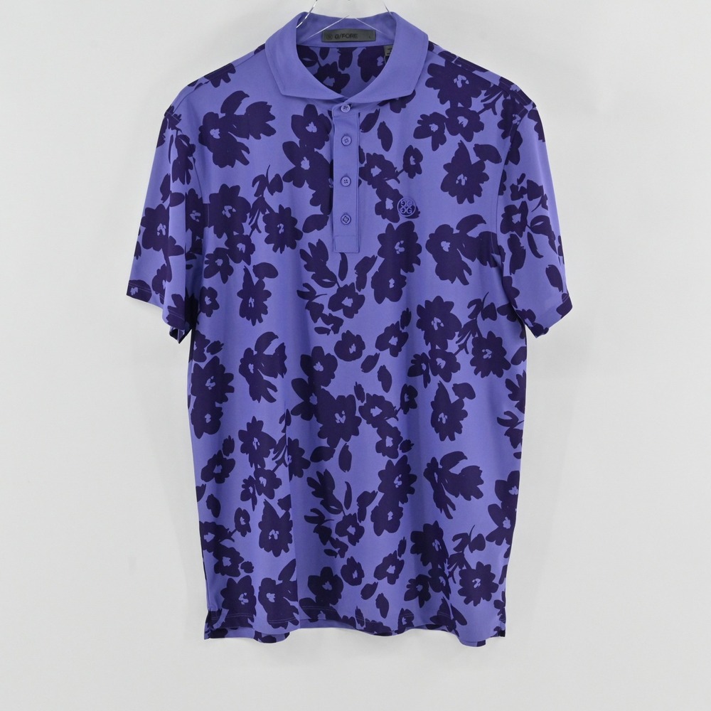 G/FORE Tonal Floral Tech Piqué Polo Mens Size L Purple Performance Golf Luxury
